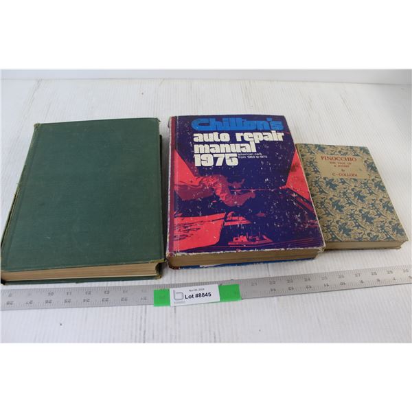(3) Books - Pinocchio, Chilton's 1975 Auto Repair Manual, Women's Annual Magazine