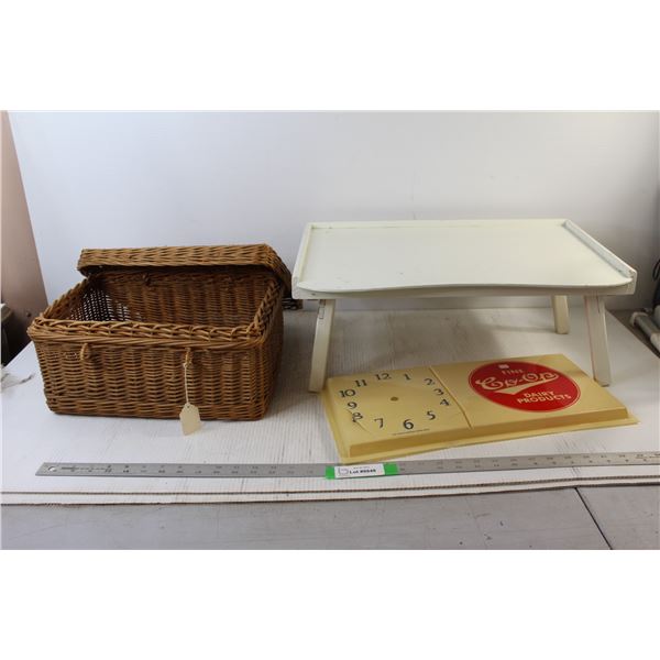 Co-op Plastic Clock Nameplate, Small Fold Out Table - 20" x 13" x 8", Wicker Basket