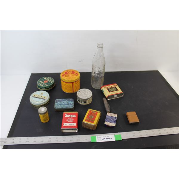 Zippo, Swiss Army Knife, Tins, Glass Bottle