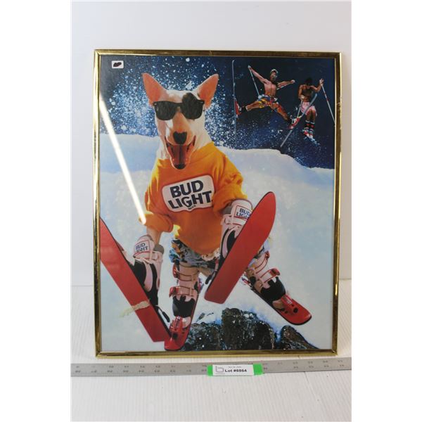 Bud light Dog Skiing Picture Framed - 16" x 20"