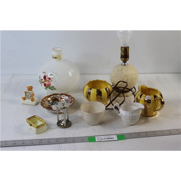 Lamp - tested Powers On, (2) Cream And Sugar, Tray, Vase, Misc.