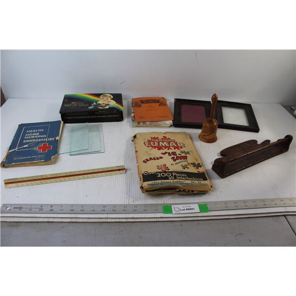 (2) Picture Frames, Scale Ruler, Wooden Bell