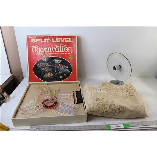 Split Level Aggravation Board Game - As Is, Table Cloth, Light Fixture