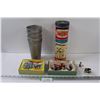 Image 1 : (4) Milk Shake Cups, Tinkertoy Set, As is & Matador Figurines, Postcard Lot