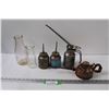 Image 1 : (4) Vintage Oil Cans & (2) Milk Jug Glass Bottles