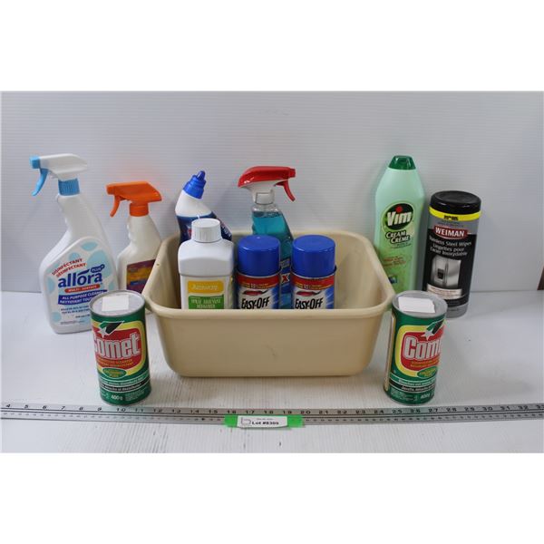Various Cleaning Products in Plastic Storage Tray