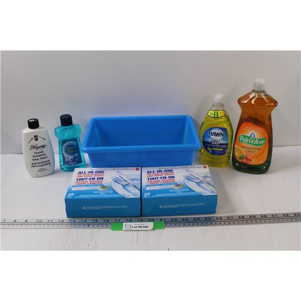 Various Cleaning Products in Plastic Storage Tray