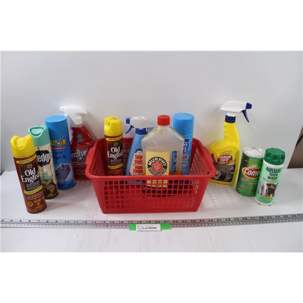 Various Cleaning Products in Plastic Storage Tray