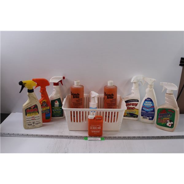 Various Cleaning Products in Plastic Storage Tray