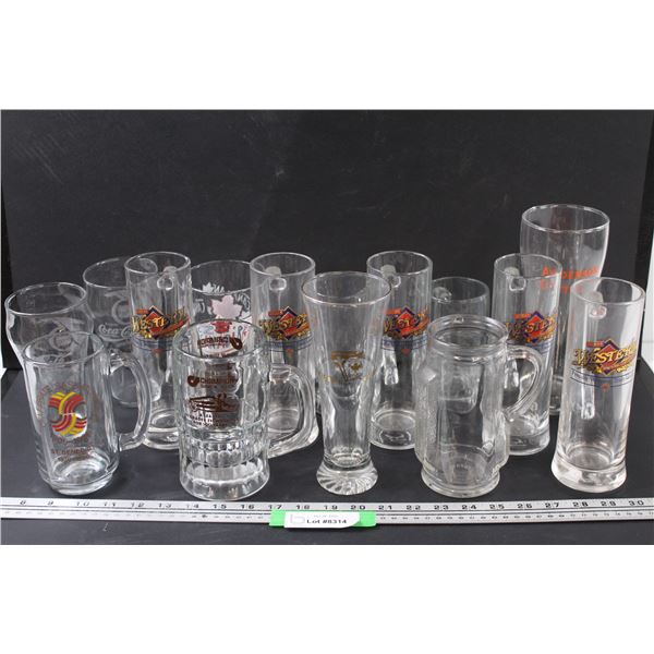(15) Glass Beer Mugs: Great Western, Coca Cola, Golf, Anderson Cattle, Misc.