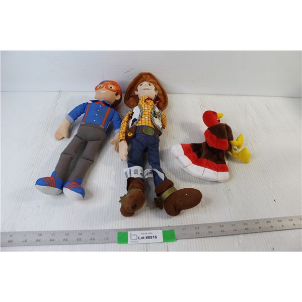 (3) Stuffies - Woody, Turkey, Blippi