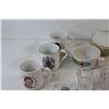 Image 2 : (5) Milk Glass Saucers, (6) Cups, Salt and Pepper Shaker, (3) Mugs, Assorted Dish Ware