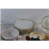 Image 6 : (5) Milk Glass Saucers, (6) Cups, Salt and Pepper Shaker, (3) Mugs, Assorted Dish Ware