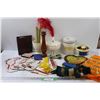 Image 1 : Rose Magnets Boards, Candle Holder, Enamel Canister w/Lid, Fabric Pieces - Assorted, Misc.