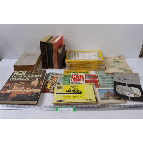 Book Lot: National Geographic, Car Repair, John Deere Straw Spreader Manual, Misc.