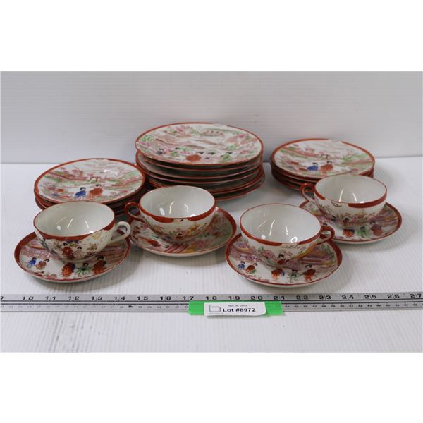 Asian Theme Tea Cup Set & Dessert Plates