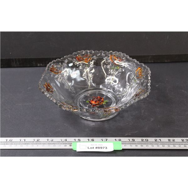 Pressed Glass Rose Bowl - 9" x 3" - Some Wear