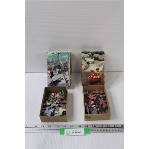 (2) Vintage Tuco Puzzles: Winter Scene & Canoe - As Is