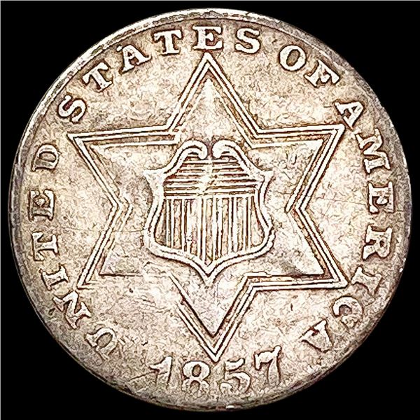 1857 Silver Three Cent CLOSELY UNCIRCULATED