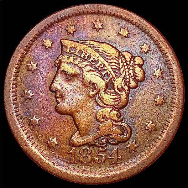 1854 Braided Hair Large Cent LIGHTLY CIRCULATED