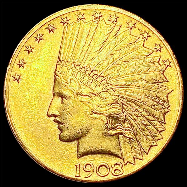 1908 With Motto $10 Gold Eagle CLOSELY UNCIRCULATED