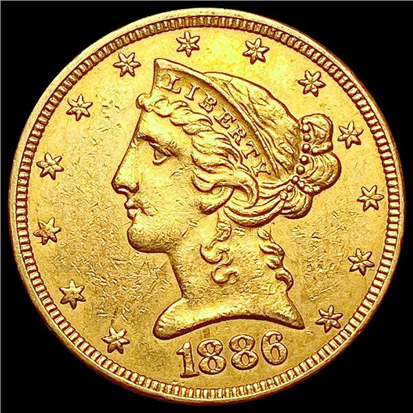 1886 $5 Gold Half Eagle CHOICE AU