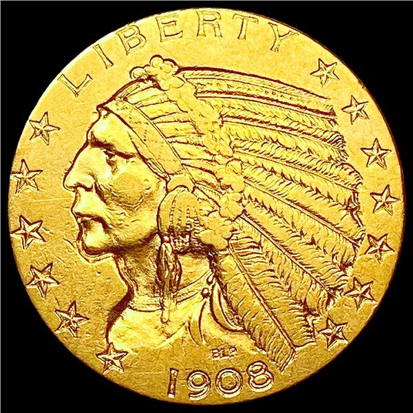 1908 $5 Gold Half Eagle CLOSELY UNCIRCULATED