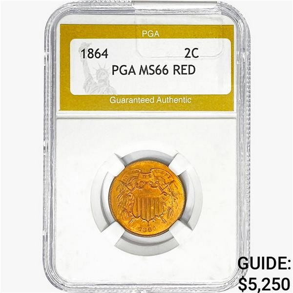 1864 Two Cent Piece PGA MS66 RED, Lrg. Motto