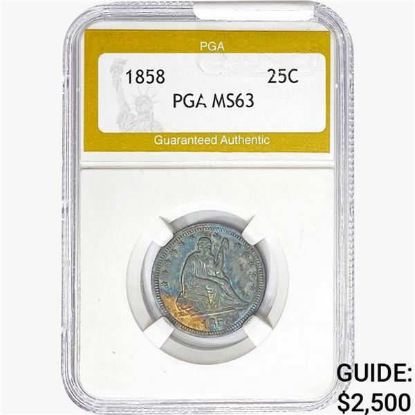 1858 Seated Liberty Quarter PGA MS63