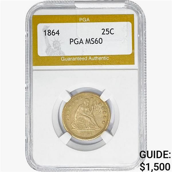 1864 Seated Liberty Quarter PGA MS60