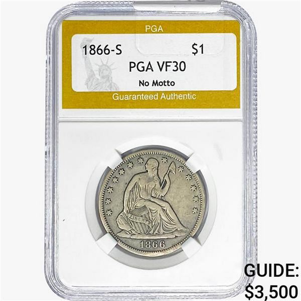 1866-S Seated Liberty Half Dollar PGA VF30 NO MOTTO