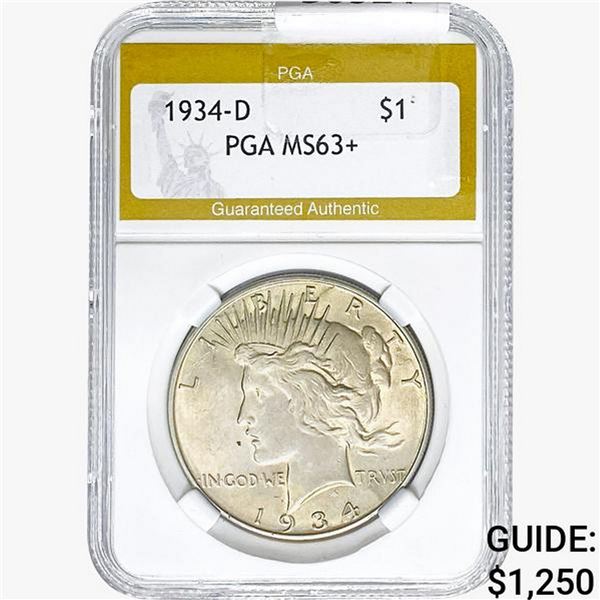 1934-D Silver Peace Dollar PGA MS63+