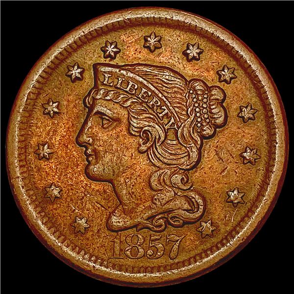 1857 Braided Hair Large Cent NEARLY UNCIRCULATED