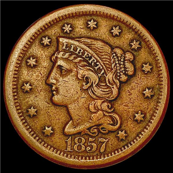 1857 Braided Hair Cent LIGHTLY CIRCULATED