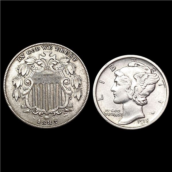 [2] 1883&1918-D 1 5C, 1 10C CHOICE AU