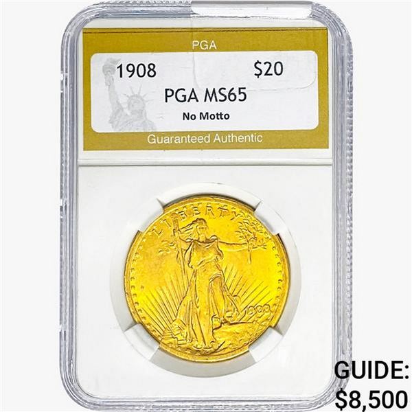 1908 $20 Gold Double Eagle PGA MS65 NO MOTTO
