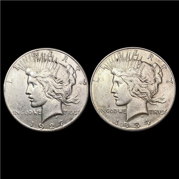 [2] 1927-S&1934-D Silver Peace Dollar CLOSELY UNCIRCULATED