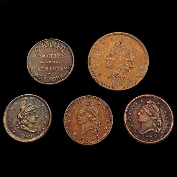 [5] 1863 Varied Civil War Tokens Lot HIGH GRADE