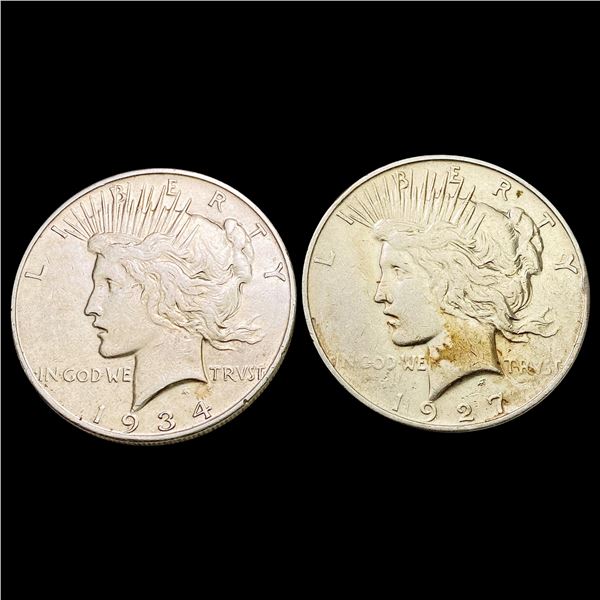 [2] 1927-D&1934-D Silver Peace Dollar CLOSELY UNCIRCULATED