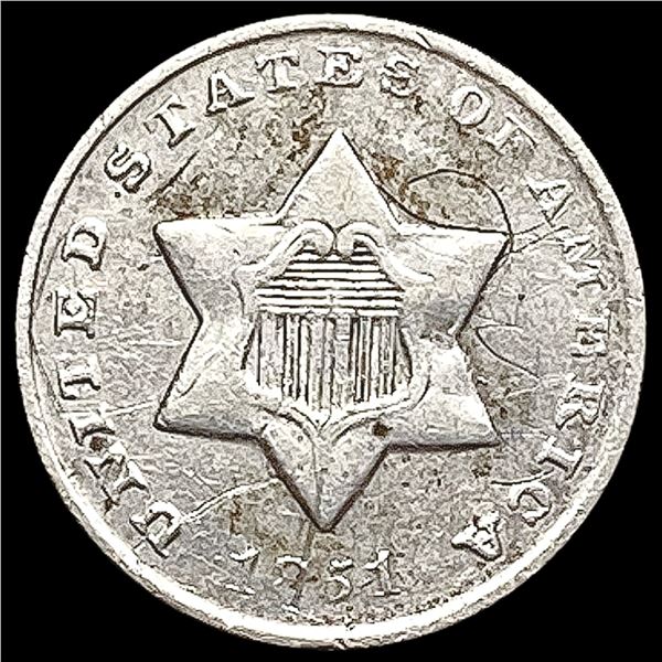1851-O Silver Three Cent LIGHTLY CIRCULATED