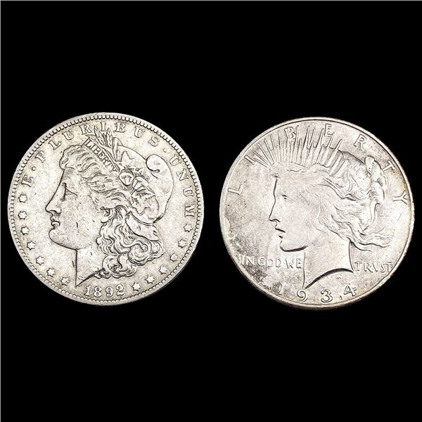 [2] 1892-O&1934-S Silver U.S. Dollars CLOSELY UNCIRCULATED