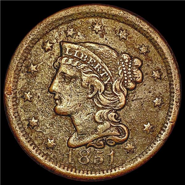 1851 Braided Hair Large Cent LIGHTLY CIRCULATED