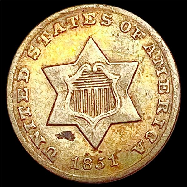 1851-O Silver Three Cent NEARLY UNCIRCULATED