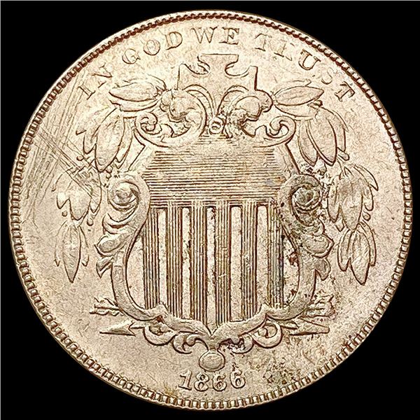 1866 W/Rays Shield Nickel NEARLY UNCIRCULATED