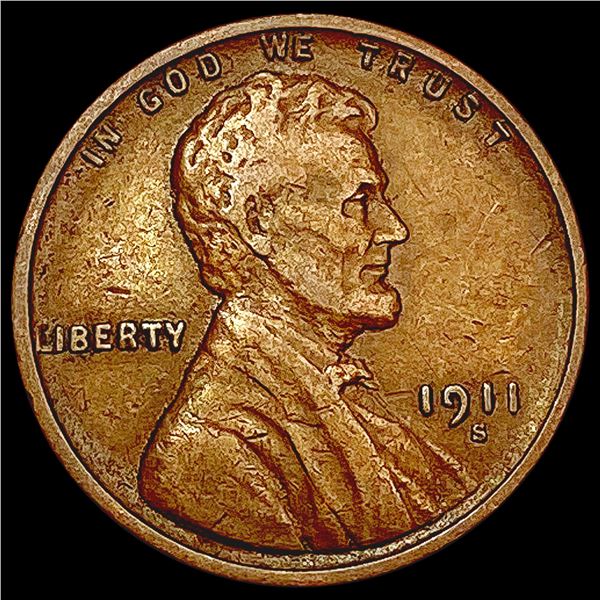 1911-S Wheat Cent NEARLY UNCIRCULATED