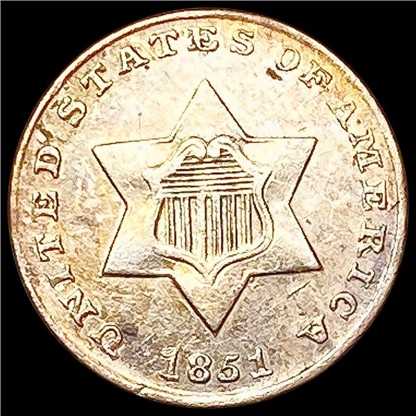 1851 Silver Three Cent CLOSELY UNCIRCULATED