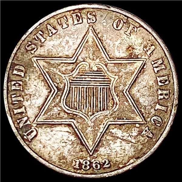 1862 Silver Three Cent CLOSELY UNCIRCULATED