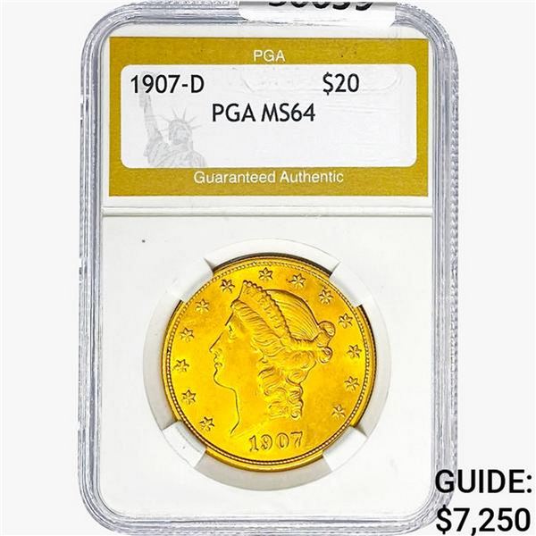 1907-D $20 Gold Double Eagle PGA MS64