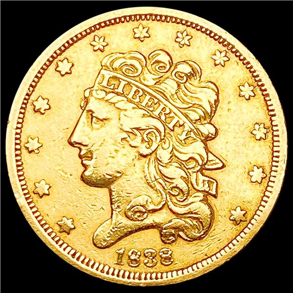 1838 $5 Gold Half Eagle LIGHTLY CIRCULATED