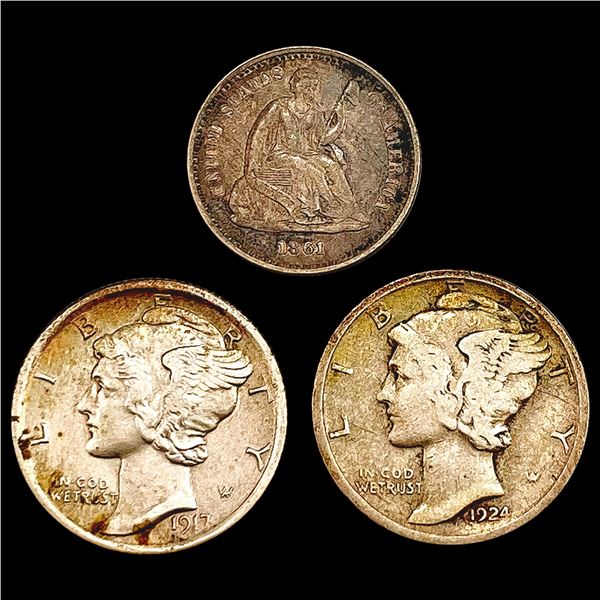 [3] 1861-1924 Varied Silver Dimes UNCIRCULATED